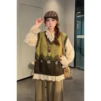 马甲【松间照】秋冬款叠穿小众复古钩花针织宽松马甲女50222