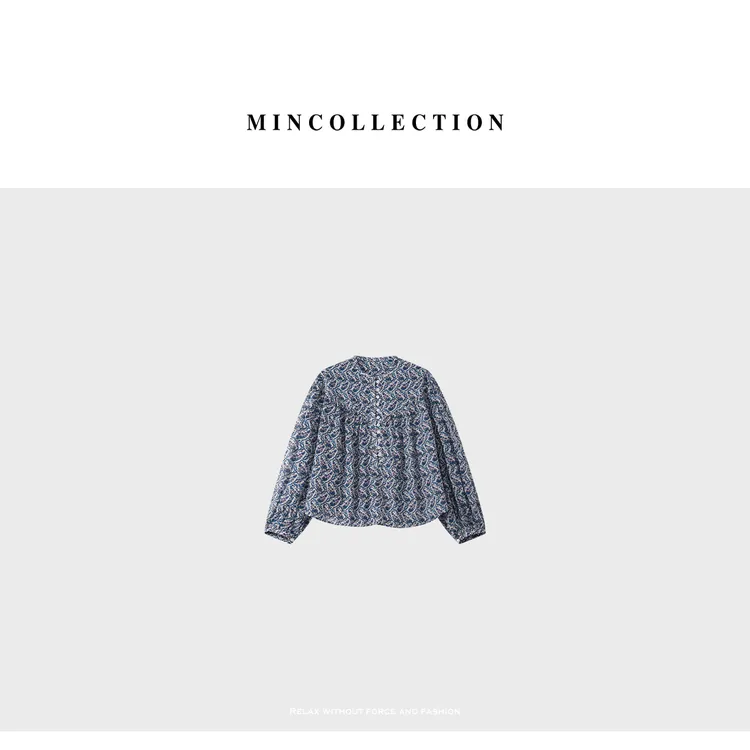 DE Mincollection花藤衬衫/复古植物图案印花全棉灯笼袖衬衫55287
