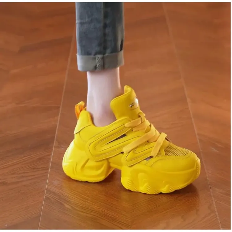 【艺迦】系带增高老爹鞋透气时尚休闲鞋高跟包头镂空夏季 7795