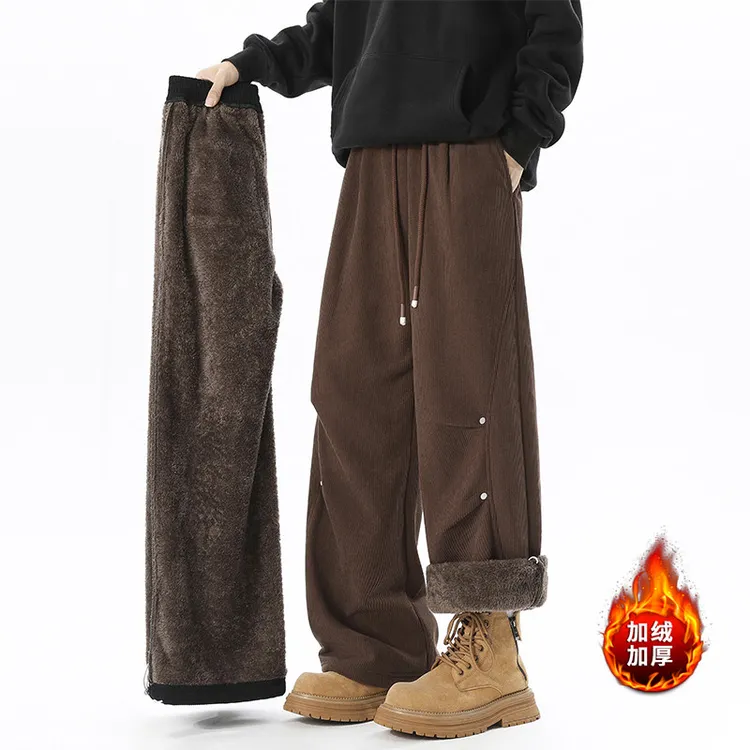 零下20度保暖裤加绒加厚灯芯绒休闲裤褶皱美式工装直筒裤男学生裤