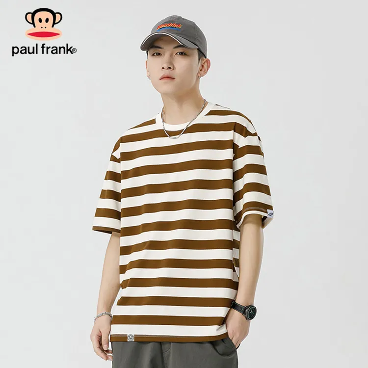 PaulFrank/大嘴猴潮流条纹短袖夏季新款男士T恤百搭圆领套头上衣