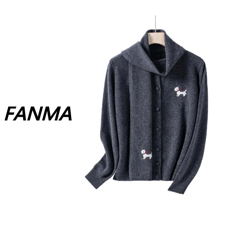 #纯羊毛# 小狗设计圆领女士秋冬保暖纽扣羊毛开衫 F237-26020