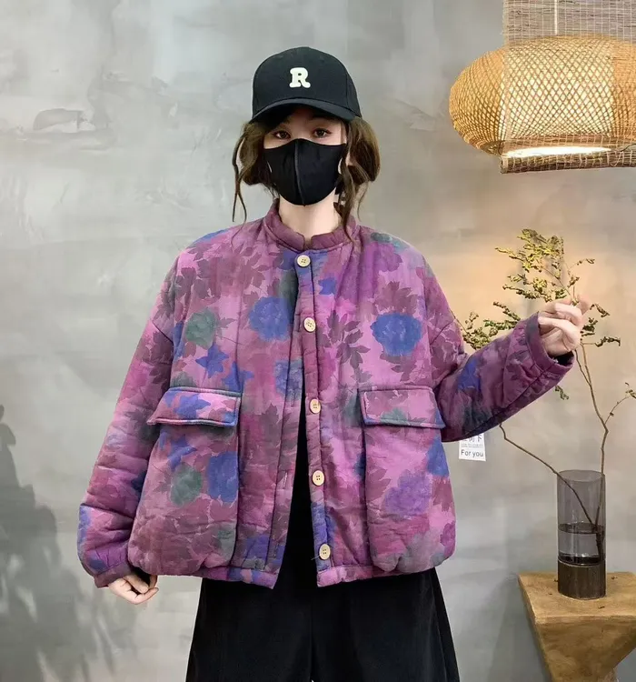 冬季新款宽松民族立领棉衣女士加绒外套棉袄复古保暖加厚时尚棉服