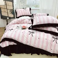 ＄高克重裙边撞色牛奶绒四件套绗缝夹棉床裙款保暖加厚床品套件