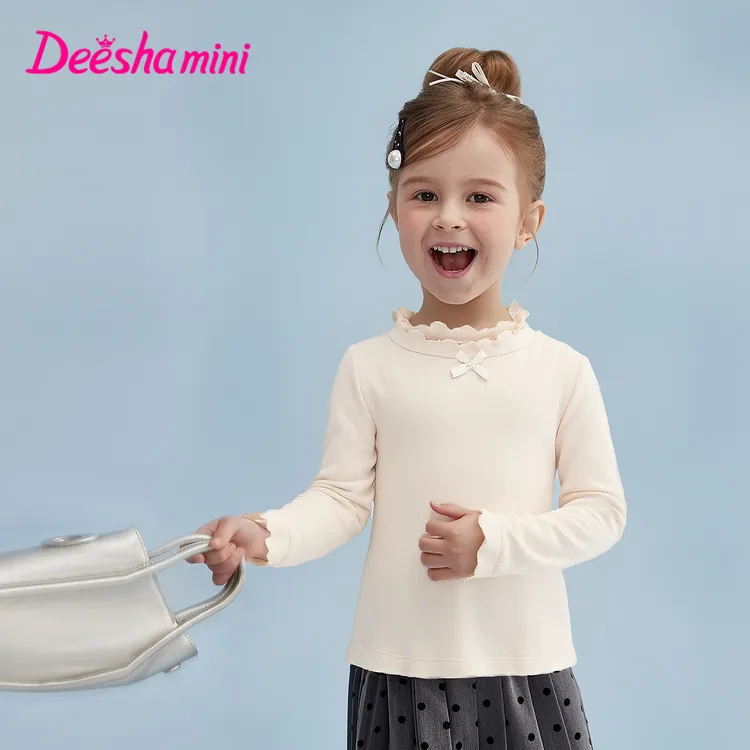 笛莎童装女宝宝长袖T恤秋冬时尚花边领保暖加绒打底衫-332550602