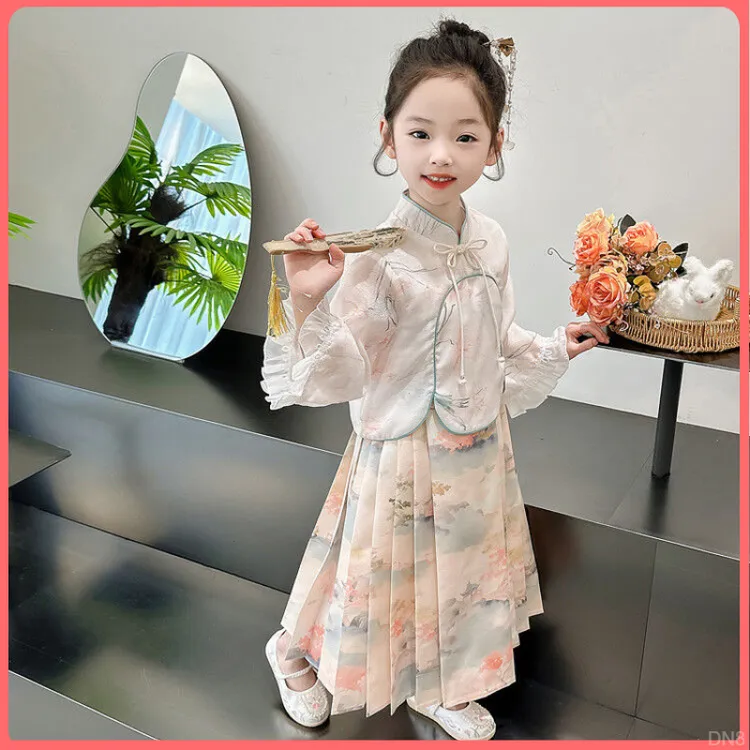 时尚女童汉服春秋国风女童马面裙套装汉服女童马面裙套装2025春秋