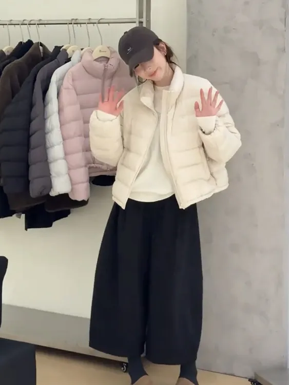 韩系设计感立领白鸭绒羽绒服女装冬季韩系时尚洋气保暖外套女款