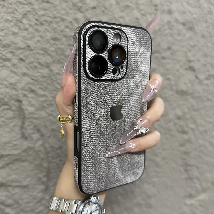 新款高级感牛仔布适用苹果16promax手机壳iPhone15个性14防摔13全