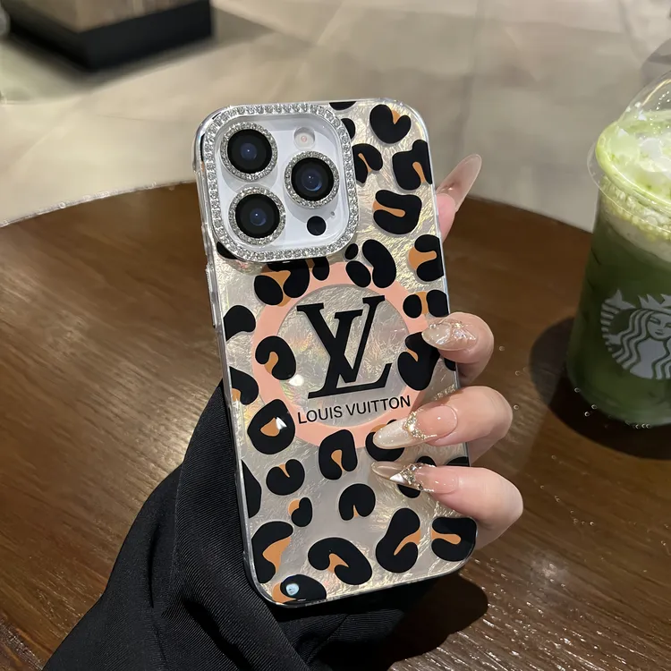 高级豹纹磁吸适用苹果16promax手机壳15pro轻奢14/13防摔老花女款