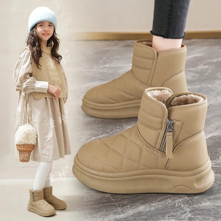 女童雪地靴2025新款冬季小短靴加绒棉鞋防水棉靴大童冬鞋儿童靴子