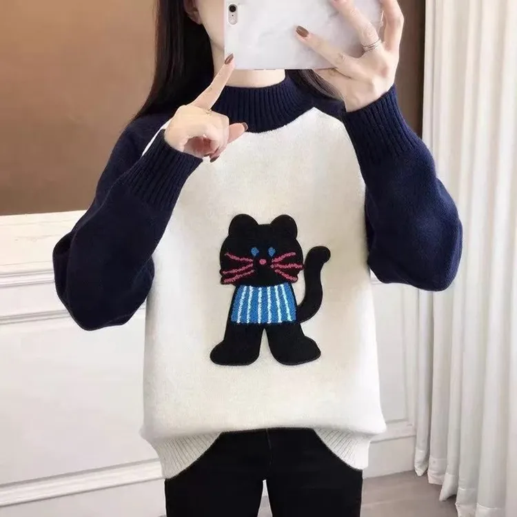 女大童加厚保暖半高领毛衣少女秋冬季内搭高中学生加绒打底针织衫