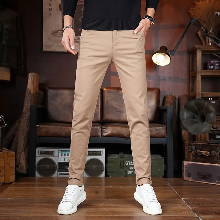 牛仔裤男2025新款秋季款弹力休闲男士裤子修身小脚简约款卡其长裤
