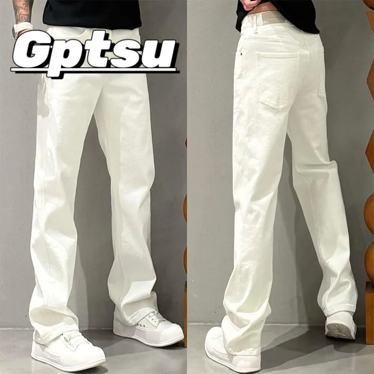 GPTSu轻奢白色男士牛仔裤春夏新款潮牌简约直筒裤水洗弹力休闲裤