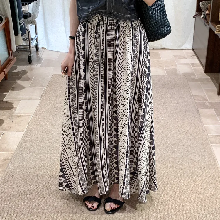 韩系波西米亚复古半身裙女2025夏新高腰显瘦遮胯a字中长裙