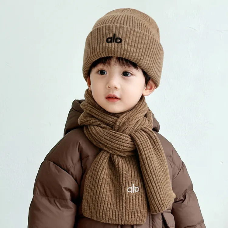 儿童帽子围巾两件套秋冬季男童针织毛线帽女童纯色百搭冬天保暖帽