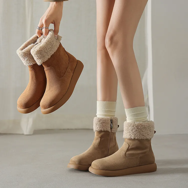 厚底雪地靴女款2025新款冬季加绒短靴舒适防滑保暖棉鞋大码41-43