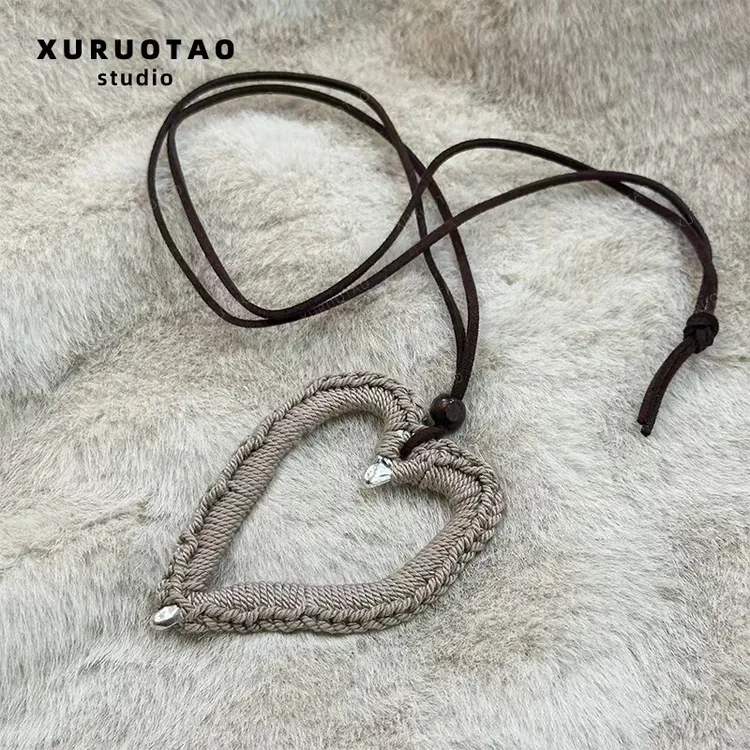 非金属布艺项链 XURUOTAO【编织爱心链】百搭时髦毛衣长项链 T5668