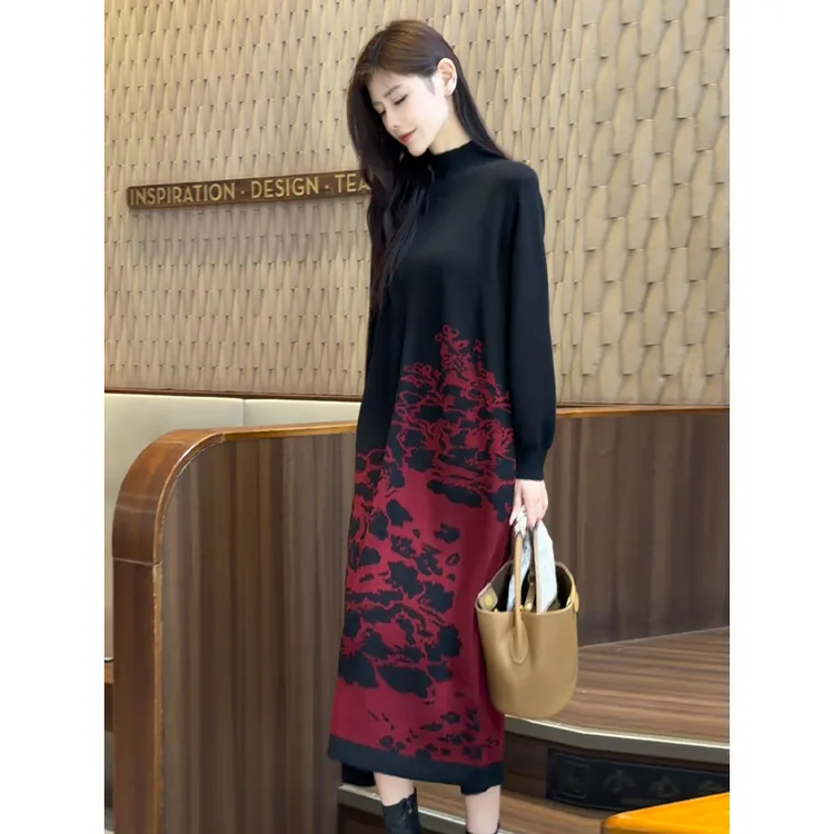 9916#高级感显瘦连衣裙秋冬新款时尚洋气打底衫宽松针织毛衣裙