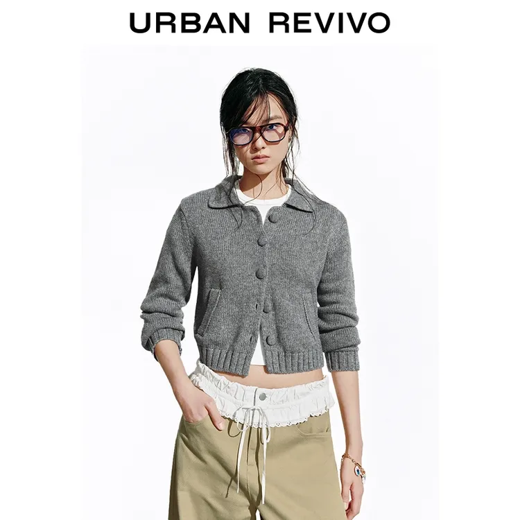 UR2025秋季新款女装翻领纽扣短款针织开衫UYY950110
