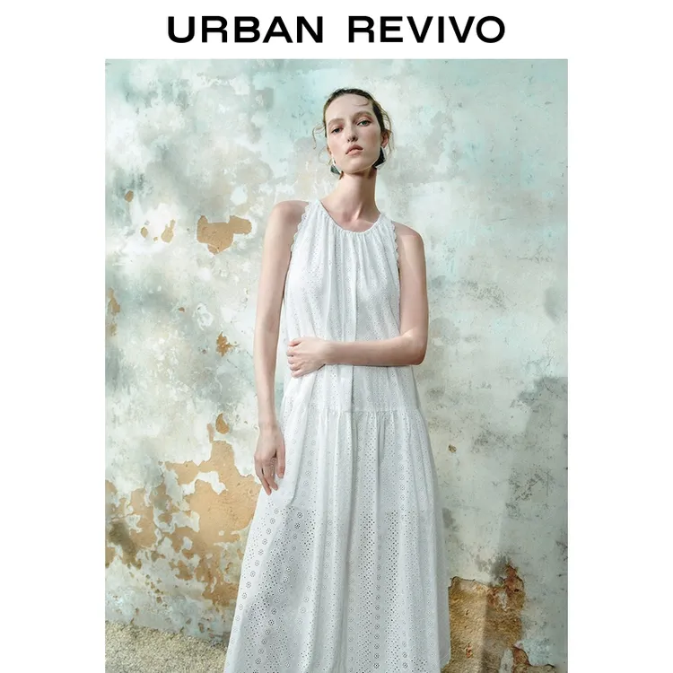 UR2025夏季新款女装休闲度假感肌理镂空花边连衣裙UWH750052