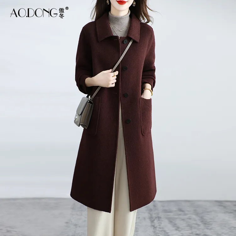 新款高级感灰色双面绒大衣女中长款羊毛呢子收腰妈妈显瘦外套秋冬