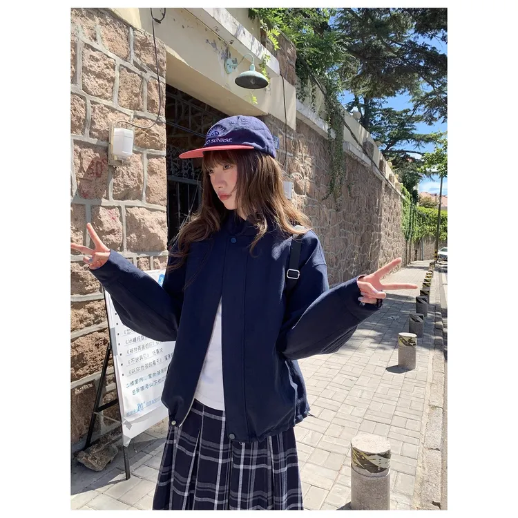 你好卡农 美式立领两面穿拉链夹克复古休闲棒球服外套KJ25Z7485D