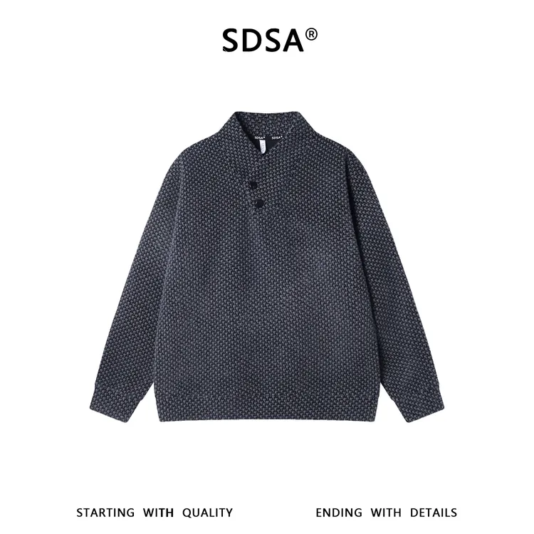 SDSA男士秋冬新款痞帅男装潮牌绒毛千鸟格纹保暖V领卫衣百搭时尚