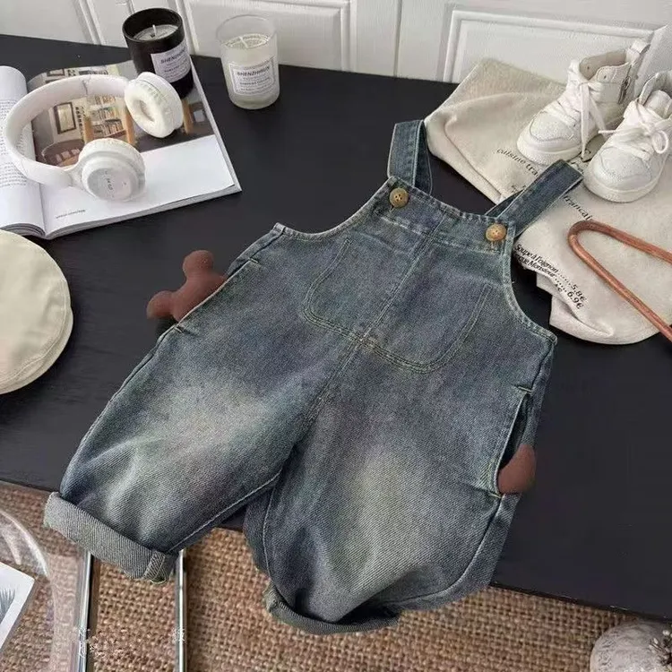 儿童背带裤小童秋款洋气裤子百搭复古潮款时髦软牛仔长裤儿童衣服