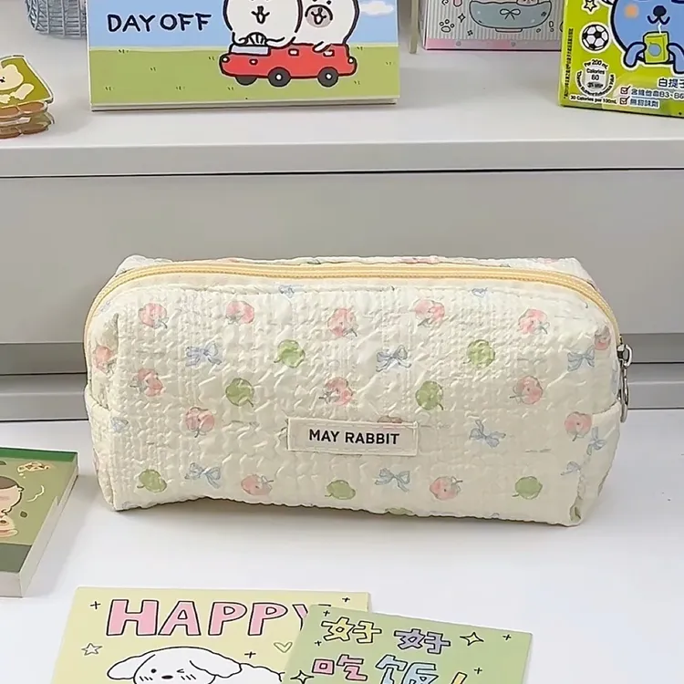 苹果系ins风可爱卡通发泡印花笔袋学生大容量桌面收纳便携文具袋