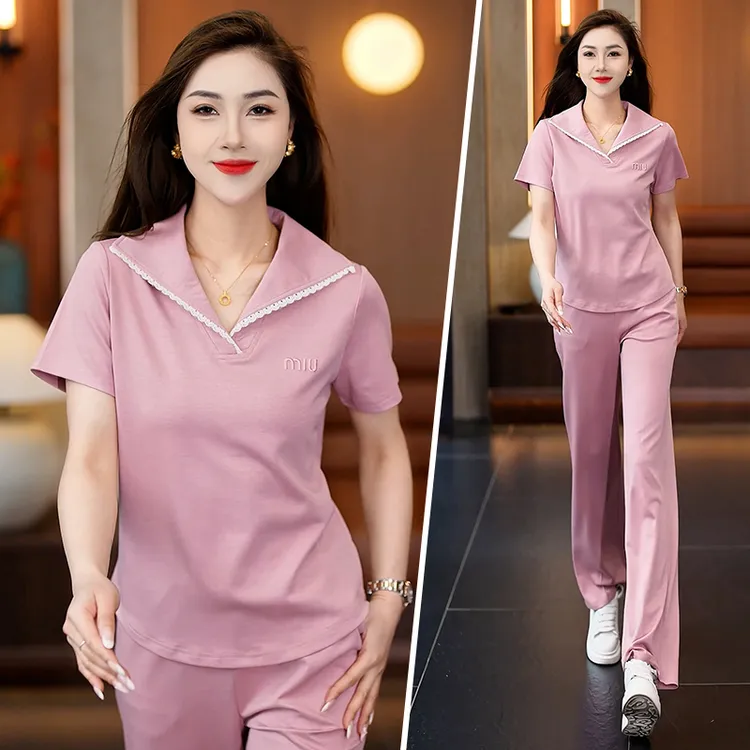 欧货短袖运动套装女夏季2025新款时尚洋气宽松T恤休闲裤子两件套