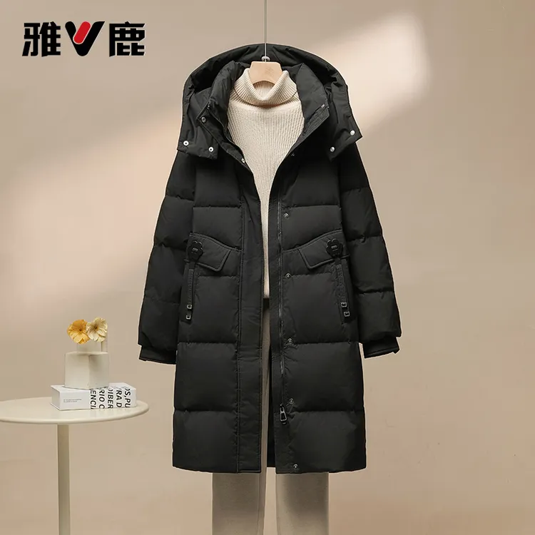 【断码清仓】雅鹿羽绒服飘带花扣款90绒子含量时尚保暖中长款外套