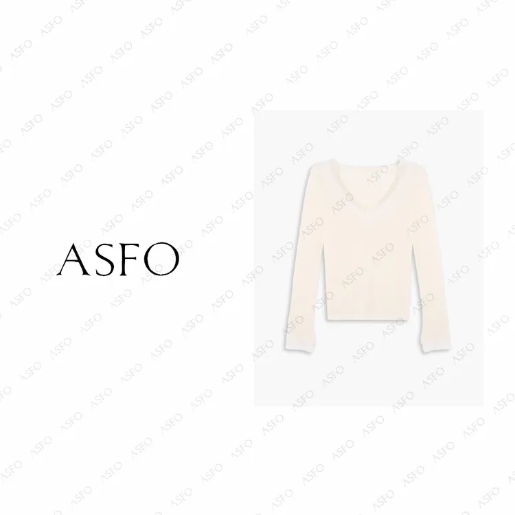 【AS子月】25新蕾丝花边V领女人味修身收腰针织衫AS25DZZ04742