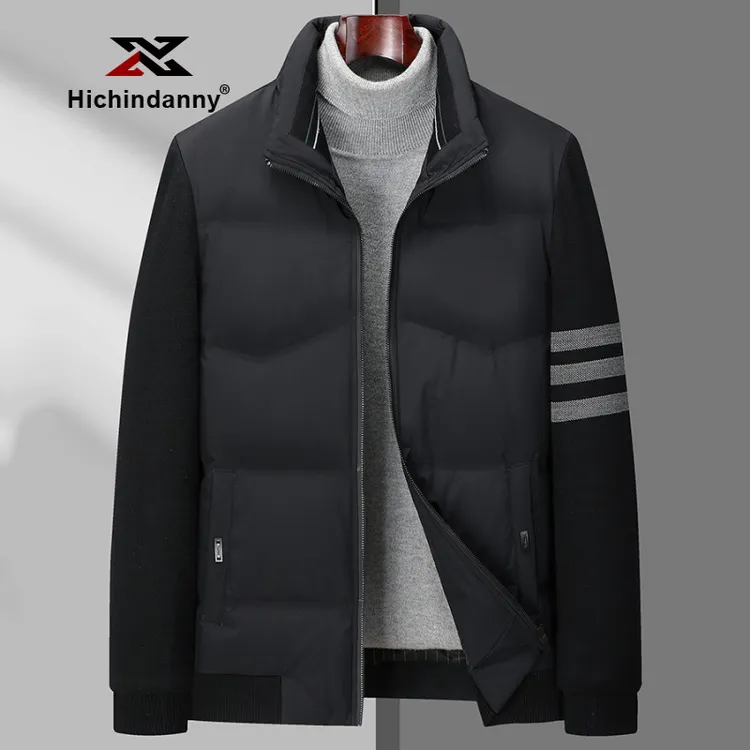 HICHIN运动羽绒服男士短款冬季立领白鸭绒针织袖拼接保暖时尚外套