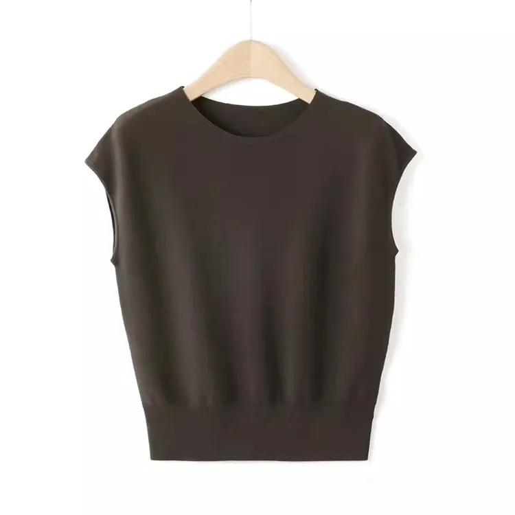 冰丝短袖t恤女夏季纯色简约宽松上衣洋气韩版薄款慵懒风针织小衫