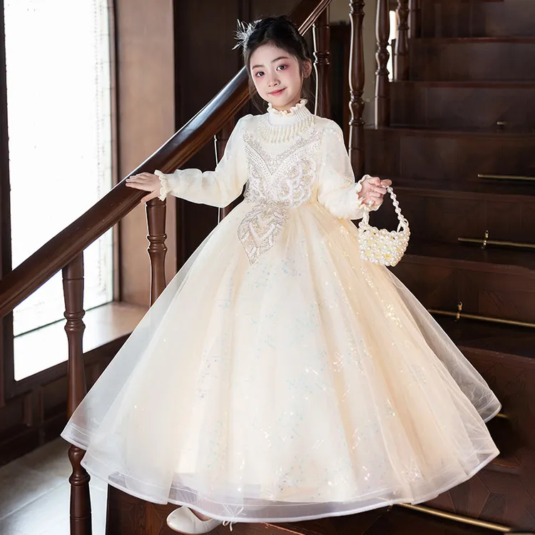 女童冬季礼服连衣裙花童婚礼生日保暖小女孩高端裙子冬儿童公主裙