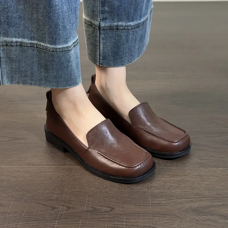 3cm/UE2639牛皮方头女单鞋圆头深口小皮鞋乐福鞋皮鞋软底百搭女鞋