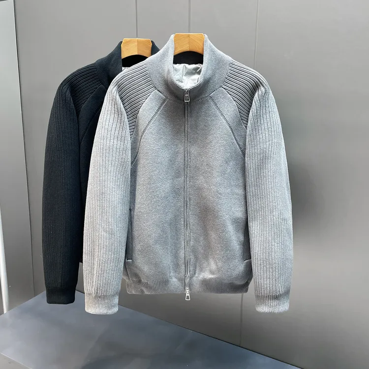 男士简约立领羽绒服秋冬老钱风开衫针织衫男百搭休闲鸭绒冬装外套