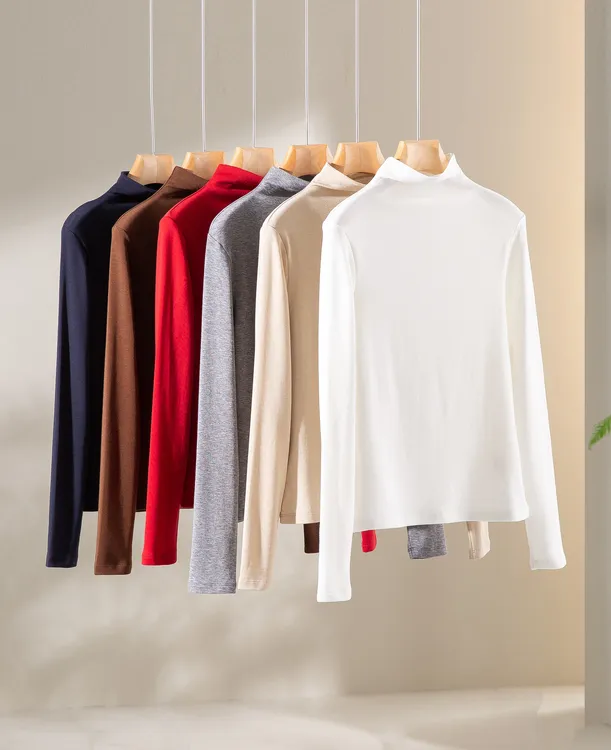 【羊毛+莱赛尔】半高领长袖女早秋修身显瘦气质百搭打底衫上衣DJGD