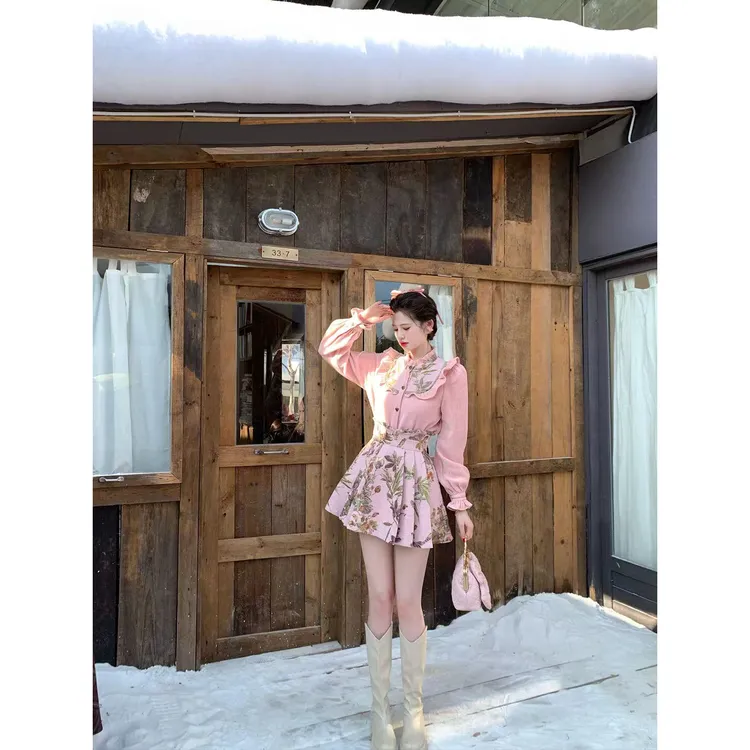 现货一生罗曼【鎏金樱花】法式复古衬衣女款秋冬温柔长袖衬衫Y5645