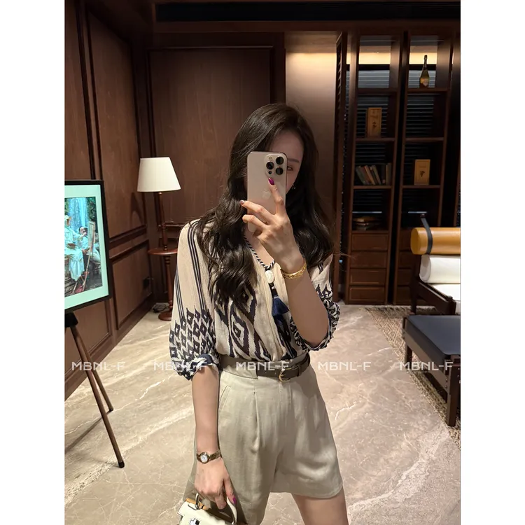 MBNL-F“长烟落月” 100%桑蚕丝定染肌理感小衫女 秦磊XM-XSY1266