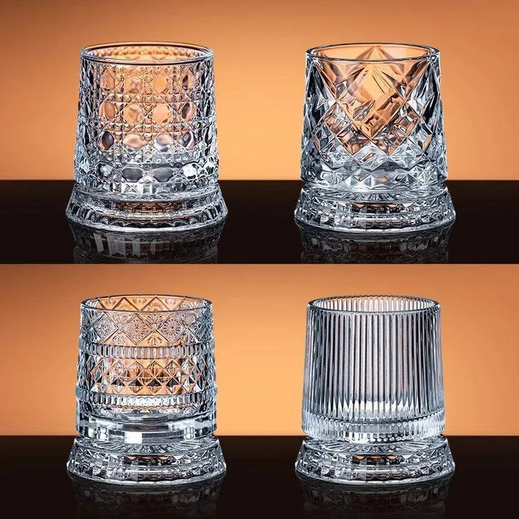 酒杯威士忌转转网红创意高级解压啤酒杯旋转水晶杯子玻璃杯