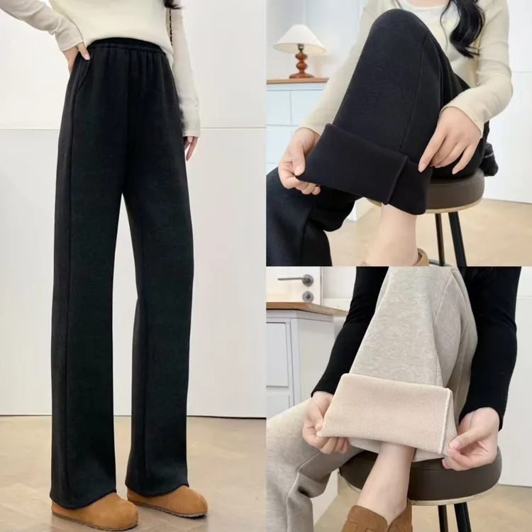 大码新款加绒加厚糯米绒窄版直筒微喇裤B5157（100-200斤）