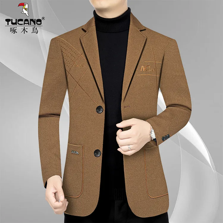 啄木鸟男士新款高档商务休闲西服春秋季薄款男装西装领外套时尚潮