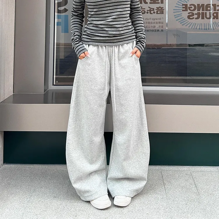 LA17美式复古抽绳阔腿长裤慵懒感口袋卫裤宽松显瘦裤6630