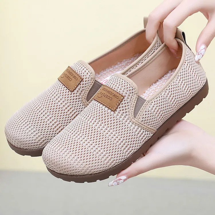 女鞋夏季网面透气一脚蹬休闲鞋软底防滑女士运动散步低帮健步单鞋