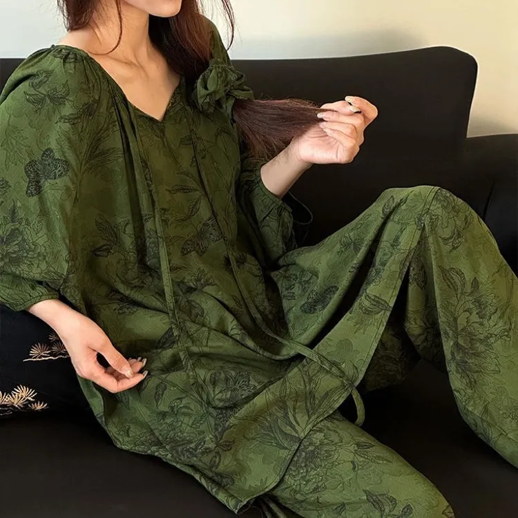 【口袋款居家套装】遛弯长袖女家居服棉绸夏秋睡衣套装宽松幂式穿搭