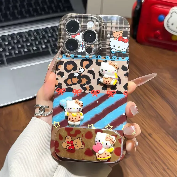 拼接豹纹KT公仔支架适用iPhone17苹果16手机壳华为vivo小米15oppo