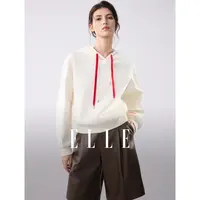 ELLE女装连帽撞色绣花卫衣2025冬季新款宽松休闲套头上衣EW53207