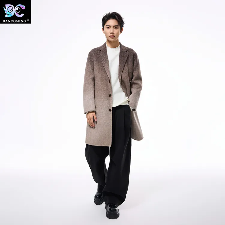 DANCOMING2025新款韩版双面呢大衣男渐变色西装领羊毛中长款上衣