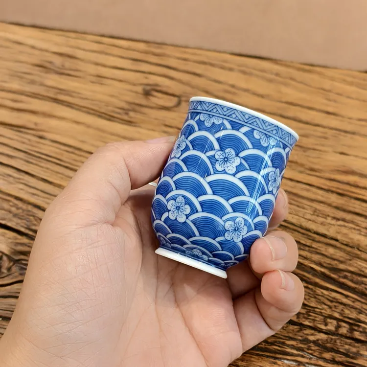 璞素文庭精选瓷器小岩茶杯乌龙茶杯手绘青花海浪纹